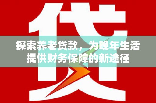 南城探索养老贷款，为晚年生活提供财务保障的新途径